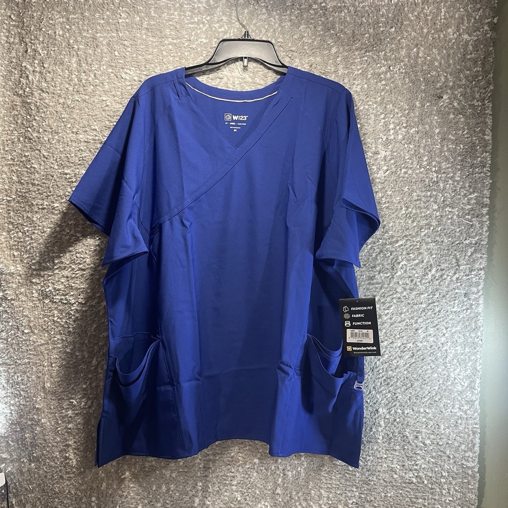 Wonderwink W123 Women's Scrub Top size‎ 3X Blue Pockets Uniform Medical NWT